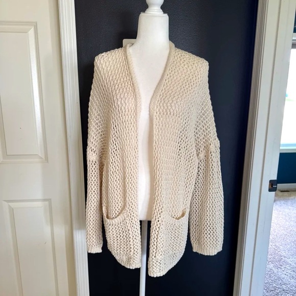POL Open Front Crochet Knit Cardigan in Cream 
size Large - Picture 1 of 12